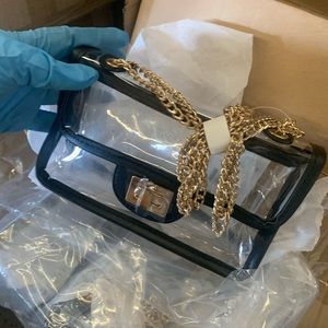 Nordstroms Womens clear purse with gold chain